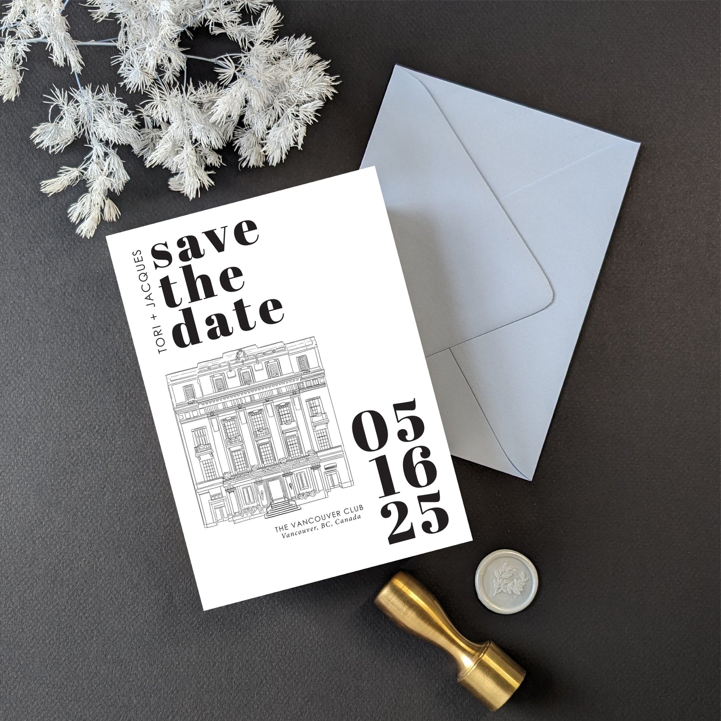 Digital Save the Date - Venue Outline with Bold Modern Text