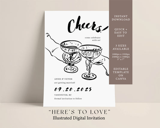 Here's to Love Illustrated Invitation -  Instant Download Template