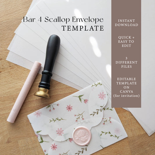 Cute Pink Florals - Bar Scallop Envelope Instant Download Template