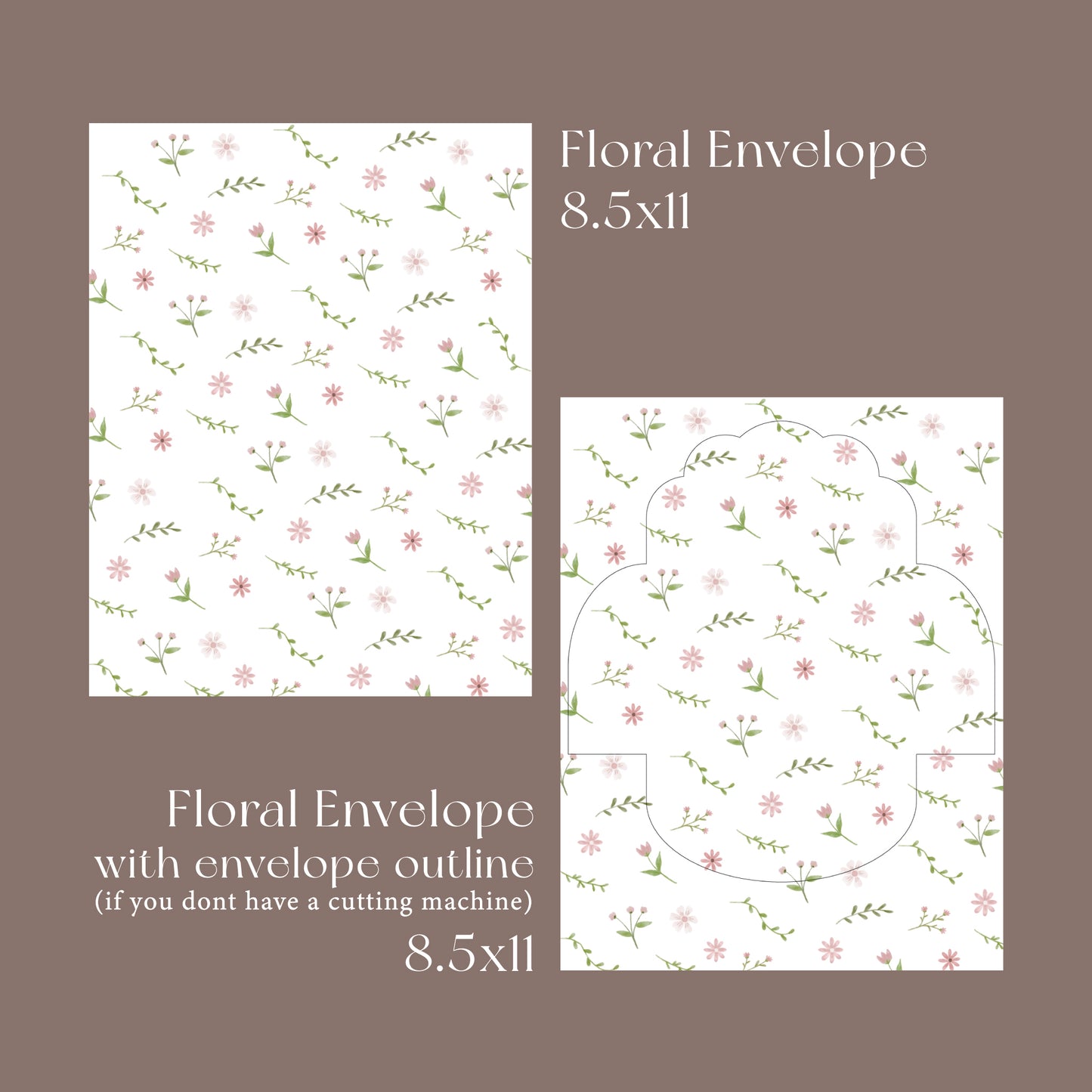 Cute Pink Florals - Bar Scallop Envelope Instant Download Template