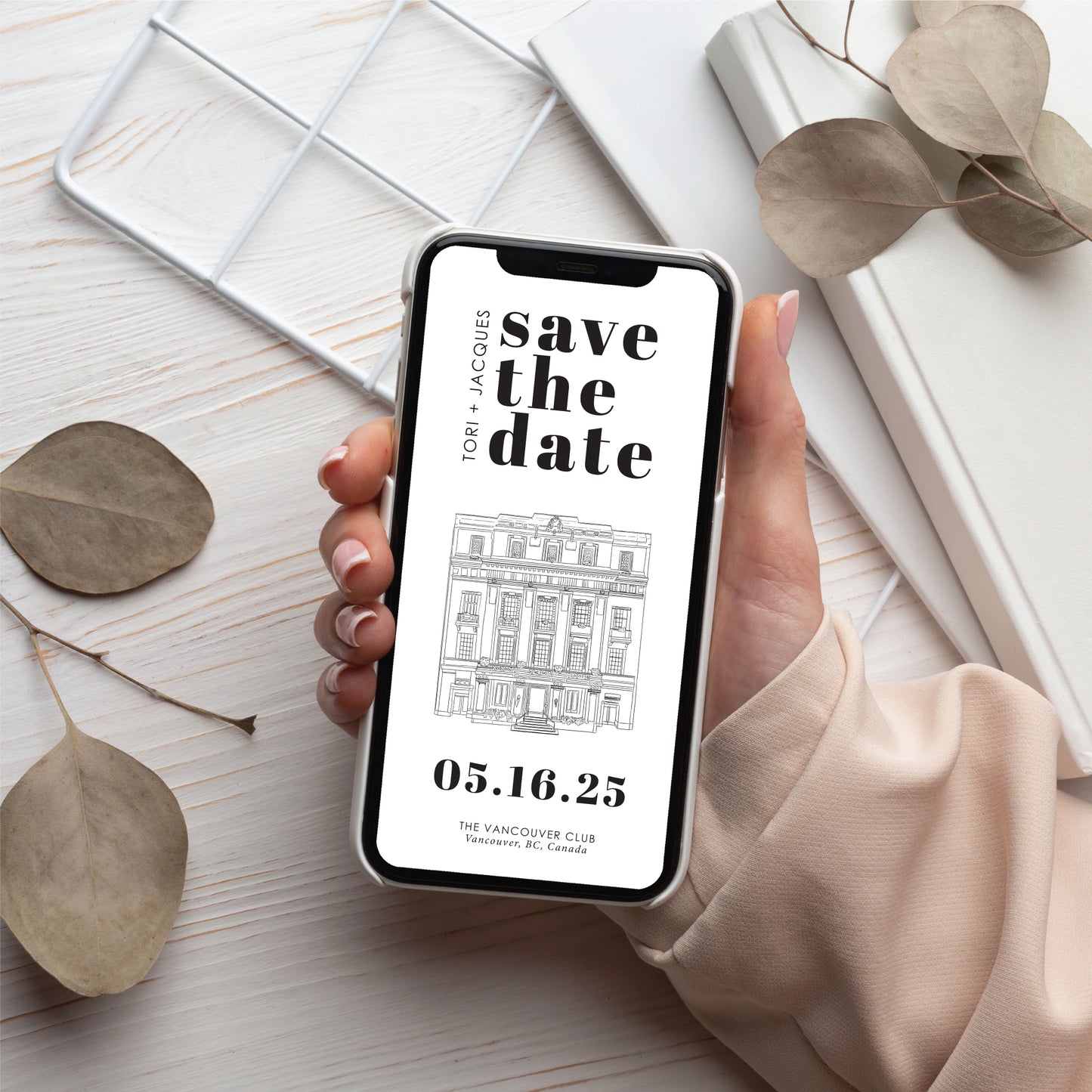 Digital Save the Date - Venue Outline with Bold Modern Text