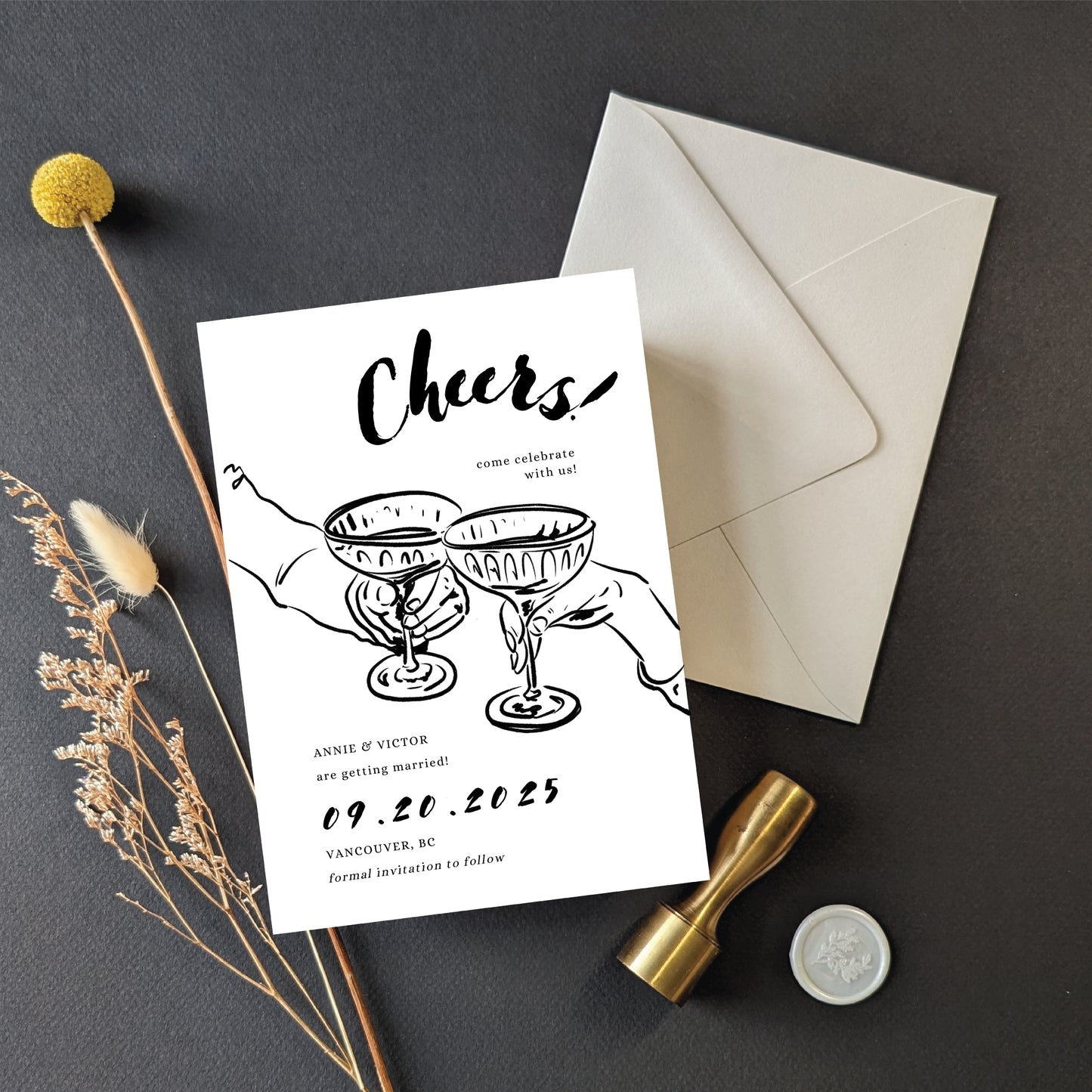 Here's to Love Illustrated Invitation -  Instant Download Template
