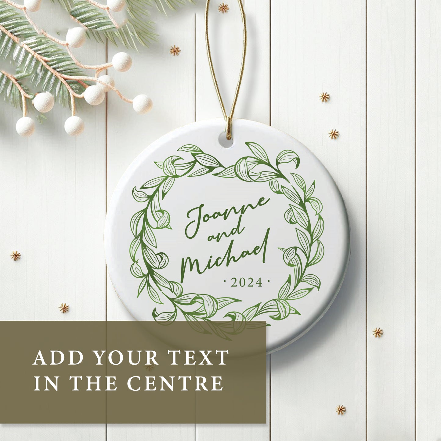 Green Leafy Wreath Ceramic Ornament