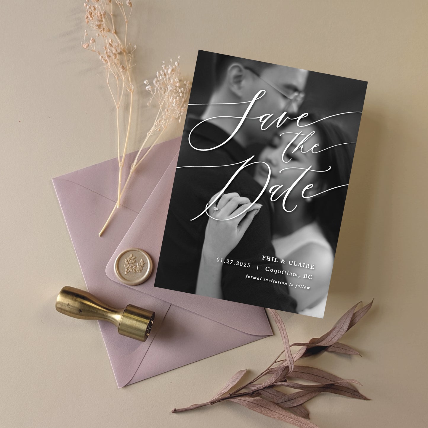 Digital Save the Date - Engagement Photo Overlaying Script