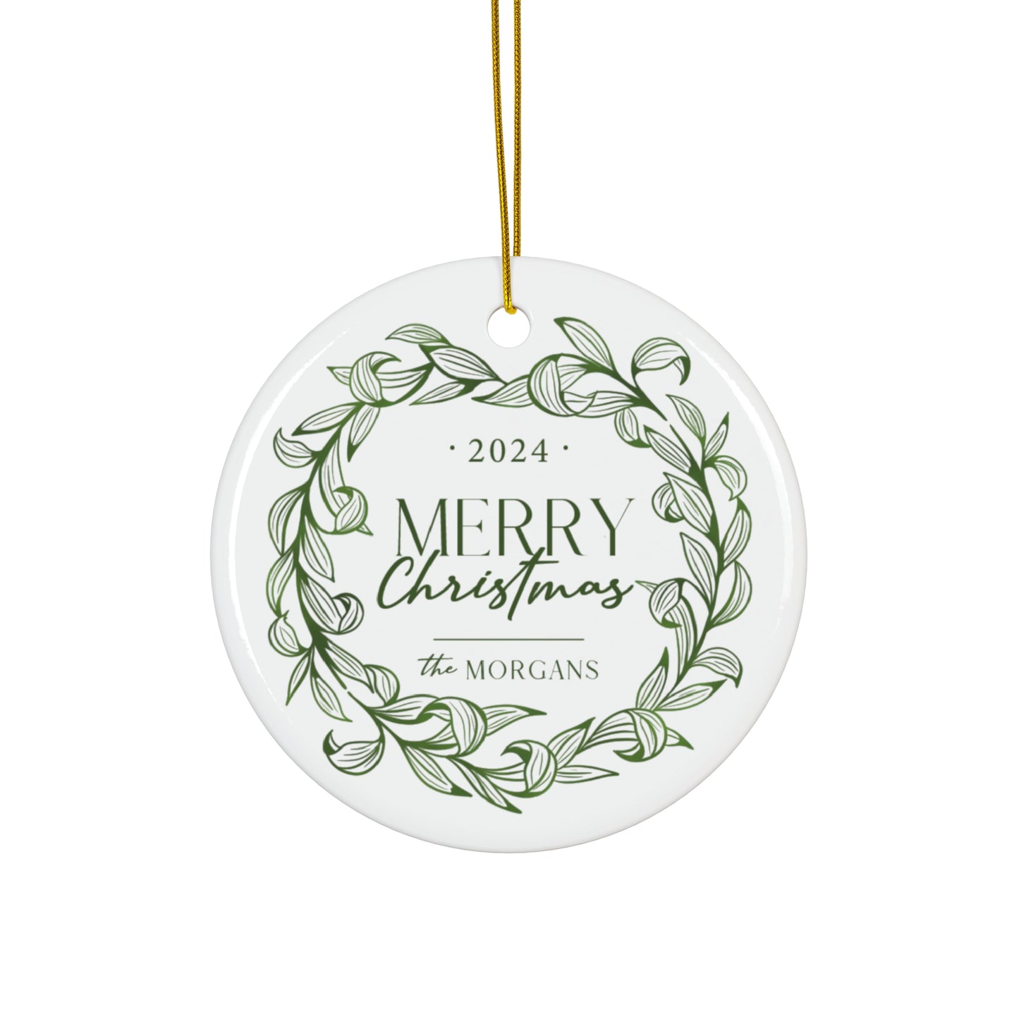 Green Leafy Wreath Ceramic Ornament