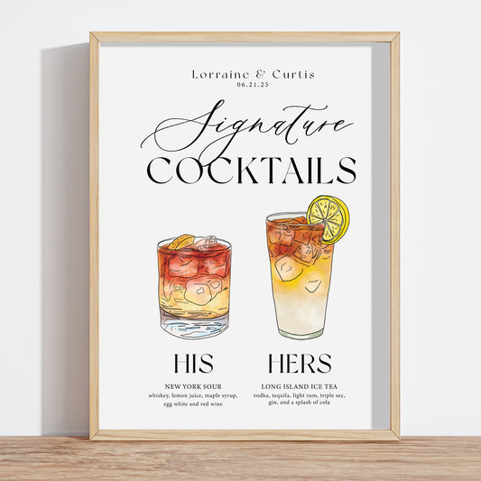 Illustrated Signatured Cocktail Menu