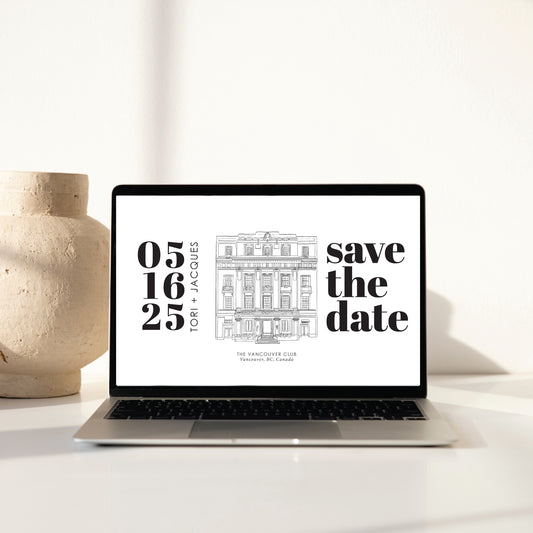 Digital Save the Date - Venue Outline with Bold Modern Text