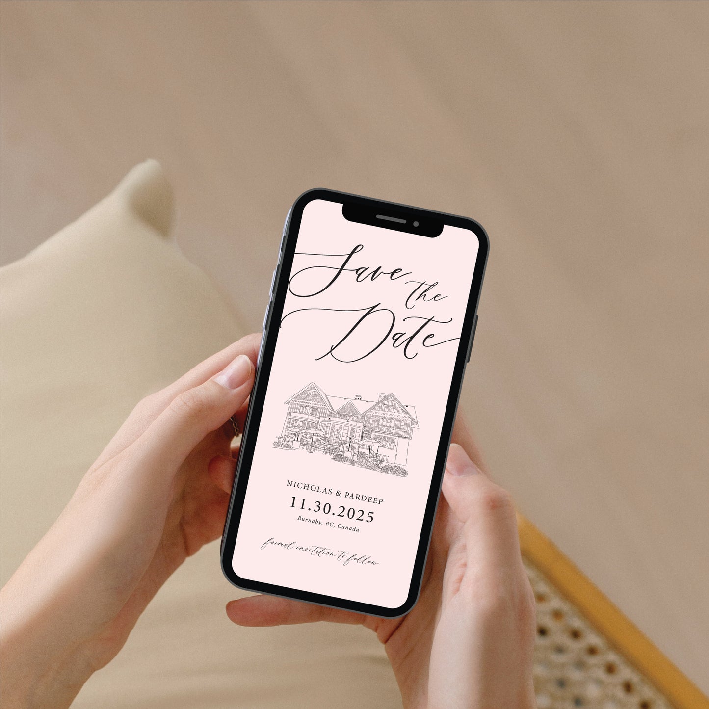 Digital Save the Date - Venue Outline with Large Script