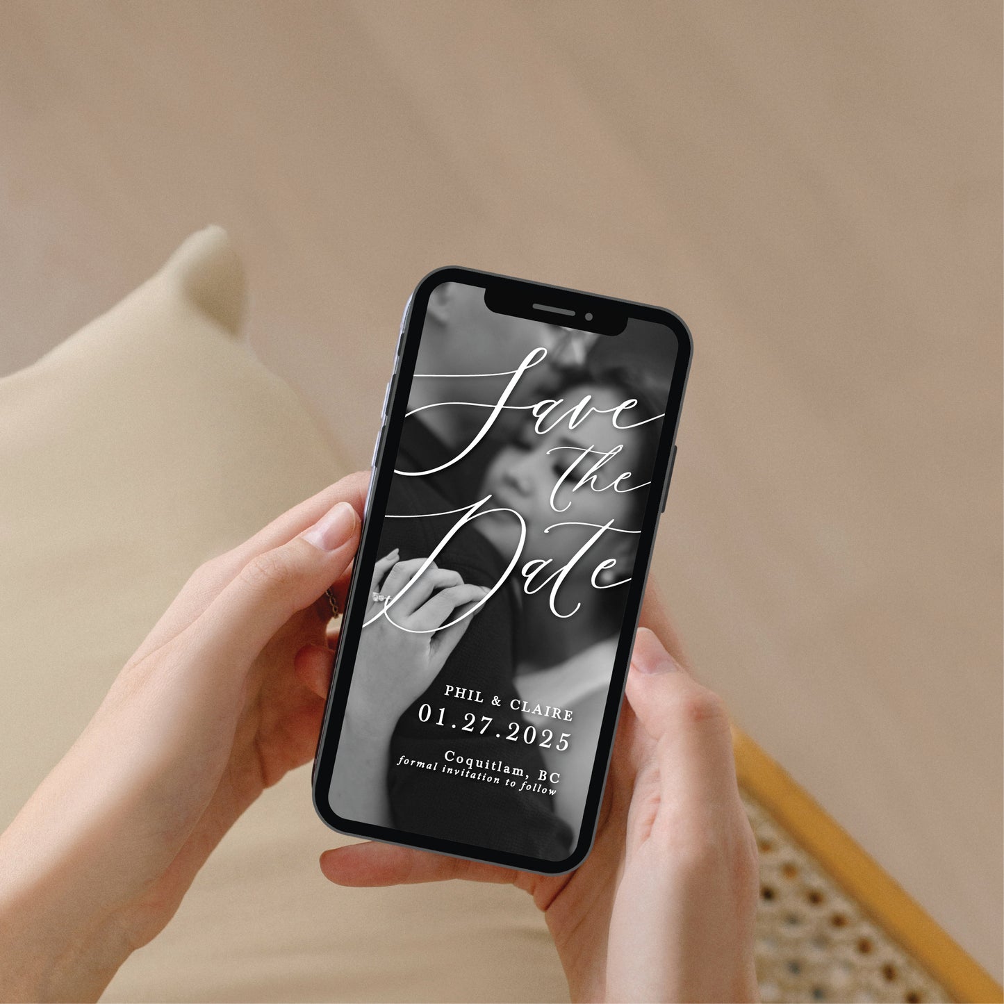 Digital Save the Date - Engagement Photo Overlaying Script